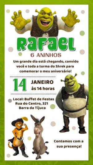 Convite de Aniversário Shrek com Personagens para Editar Online