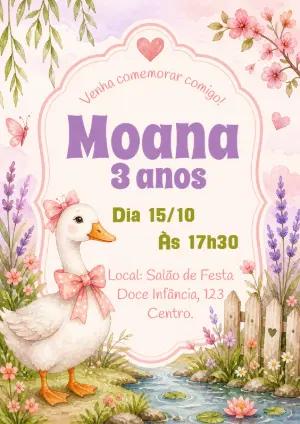 Convite de Aniversário Gansa Aquarela Delicado para Editar