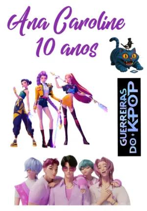 Topo de Bolo Guerreiras do K-pop para Aniversário Editável Online