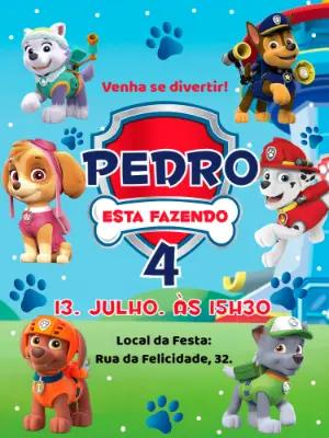 Convite Aniversário Patrulha Canina com Personagens para Editar