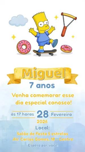Convite de Aniversário Bart Simpson Divertido para Editar