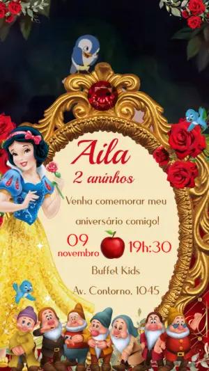 Convite Animado Aniversário Branca de Neve para Editar Online