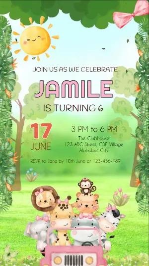Animated Jungle Animals Birthday Video Invitation to Edit