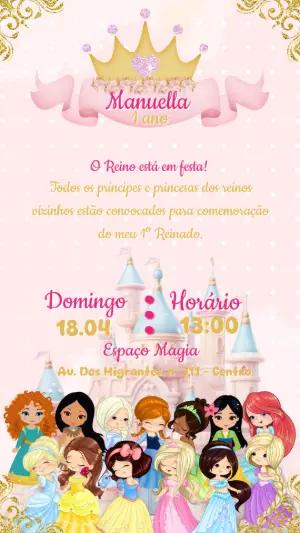 Convite de Aniversário Princesas Rosa e Dourado para Editar