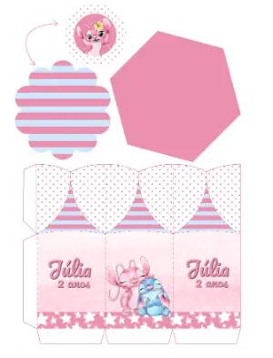 Centro de Mesa Lilo & Stitch Rosa e Azul Editável para Aniversário
