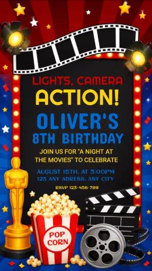 Animated Movie Night Birthday Video Invitation Template