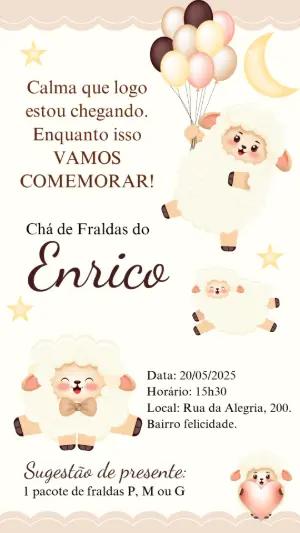 Convite Chá de Fraldas Ovelhinha para Editar Online