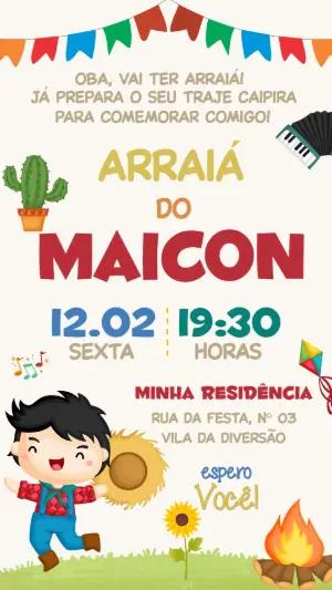 Convite de Aniversário Festa Junina Menino Caipira Editável