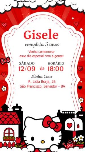 Convite de Aniversário Hello Kitty Vermelho para Editar