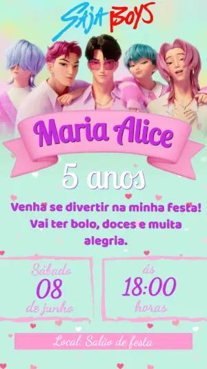 Convite de Aniversário Guerreiras do K-Pop Saja Boys para Editar