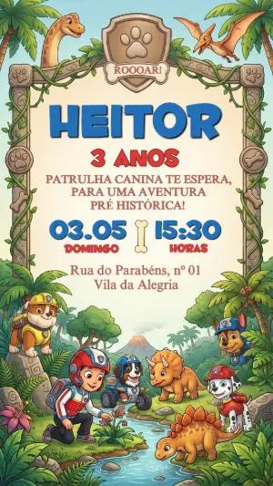 Convite de Aniversário Patrulha Canina Dino Editável
