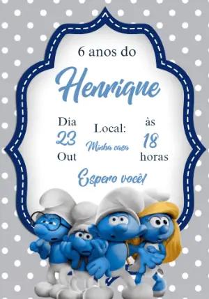 Convite de Aniversário Smurfs com Personagens para Editar Online