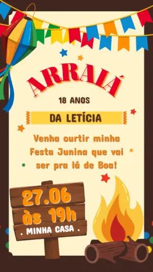 Convite de Aniversário Arraiá Rústico e Colorido para Editar