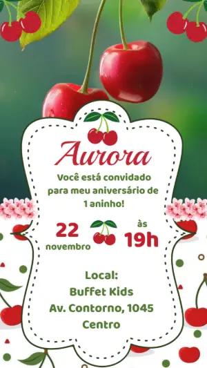 Convite Animado Aniversário Cereja para Editar Online