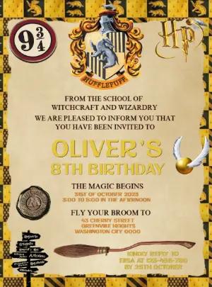Hufflepuff Harry Potter Birthday Invitation to Edit Online