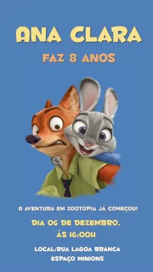 Convite de Aniversário Zootopia Infantil para Editar Online