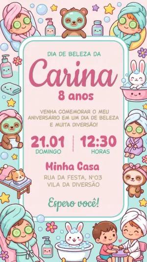 Convite de Aniversário Spa Day Menina Fofo para Editar