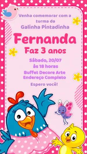 Convite de Aniversário Galinha Pintadinha Rosa para Editar