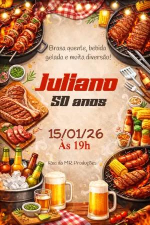 Convite Digital de Churrasco para Aniversário Masculino Editável