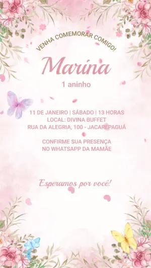 Convite Animado Aniversário Floral com Borboletas para Editar