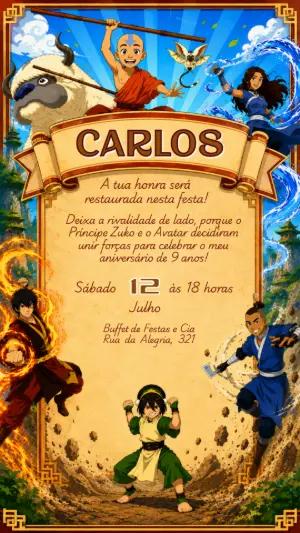 Convite de Aniversário Avatar: O Último Mestre do Ar Editável