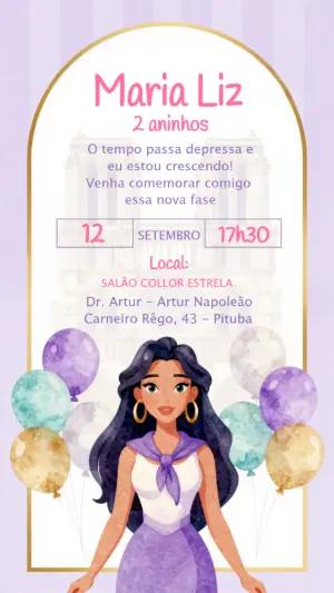 Convite Animado Aniversário Princesa Lilás para Editar