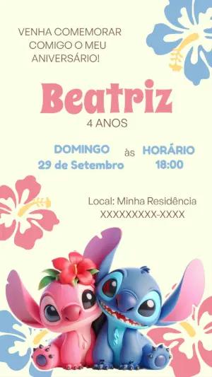 Convite de Aniversário Stitch e Angel para Editar Online