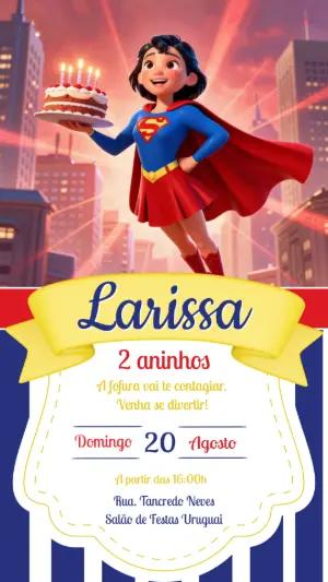 Convite de Aniversário Super Girl Heroína Modelo Editável