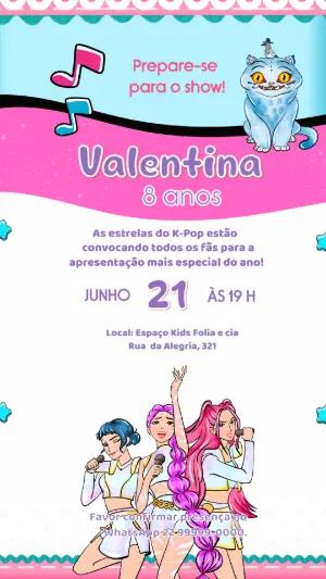 Convite Animado Aniversário Guerreiras do K-Pop para Editar