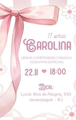 Convite de Aniversário Laço Rosa Delicado para Editar Online
