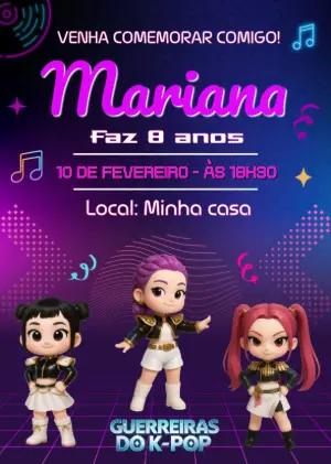 Convite de Aniversário Guerreiras do K-Pop