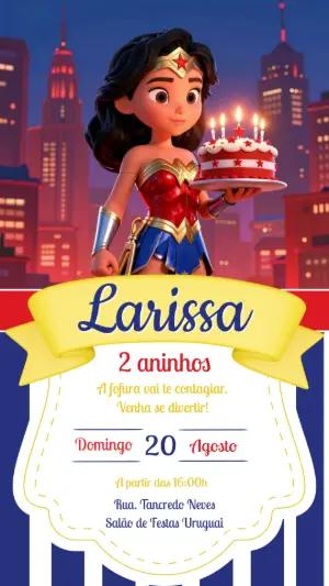 Convite de Aniversário Mulher Maravilha Fofa Editável