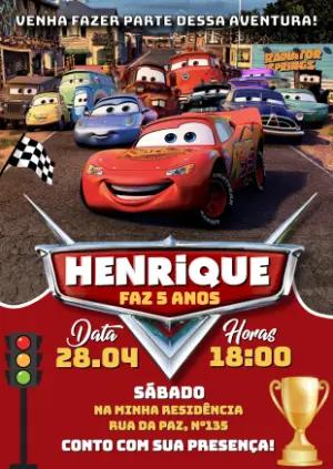 Convite de Aniversário Carros Relâmpago McQueen Editável