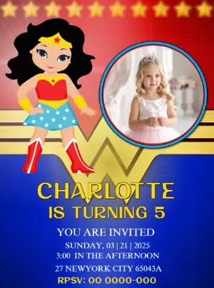 Editable Wonder Woman Birthday Invitation with Photo