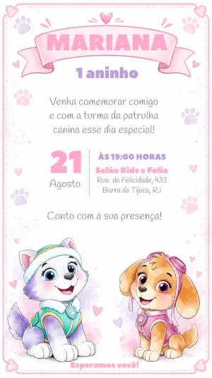 Convite Digital Aniversário Skye e Everest Patrulha Canina Editável