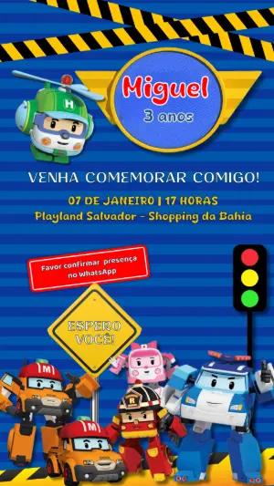 Convite de Aniversário Robocar Poli Editável Online