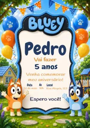 Convite Digital Infantil Tema Bluey para Editar Online