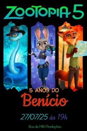Convite de Aniversário Zootopia com Personagens para Editar