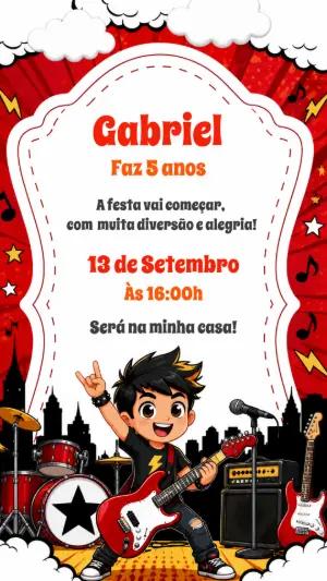 Convite de Aniversário Rock Editável para Menino