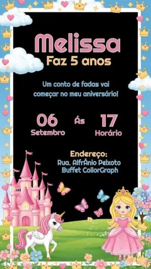 Convite Aniversário Princesa com Unicórnio para Editar