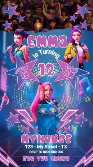Editable K-POP Demon Hunter Birthday Party Invitation
