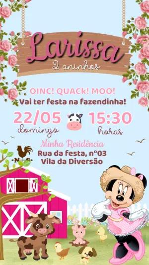 Convite Fazendinha da Minnie Rosa Aniversário Editável