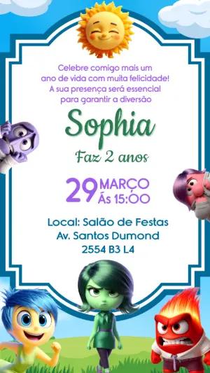 Convite Aniversário Divertida Mente com Personagens para Editar