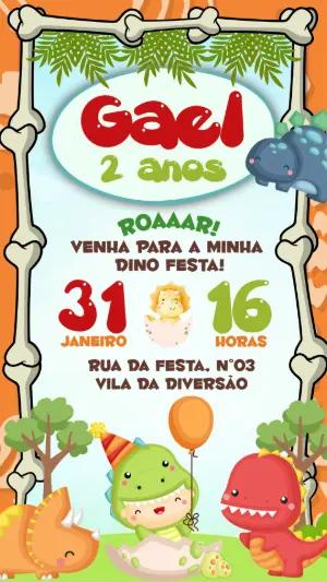 Convite Digital Aniversário Infantil Tema Dinossauro Editável