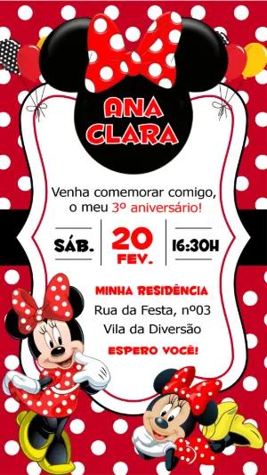 Convite Digital Minnie Vermelha para Aniversário Editável
