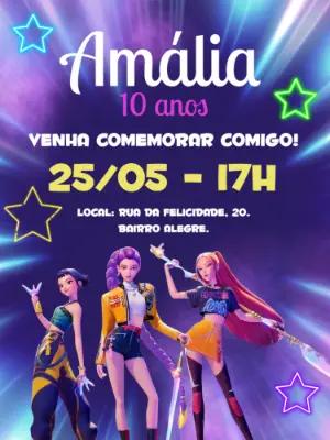 Convite de Aniversário Guerreiras K-Pop para Editar Online