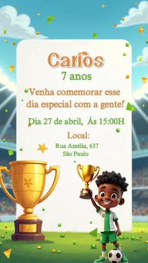 Convite de Aniversário Futebol Campeão para Editar Online