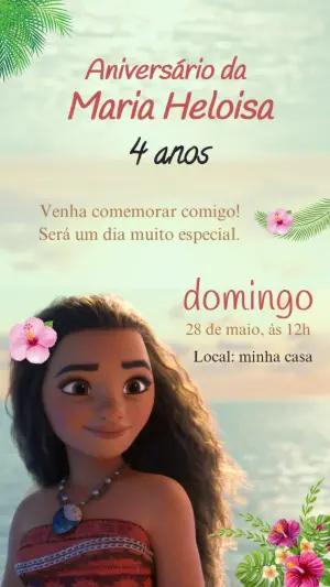 Convite Animado de Aniversário Moana para Editar Online