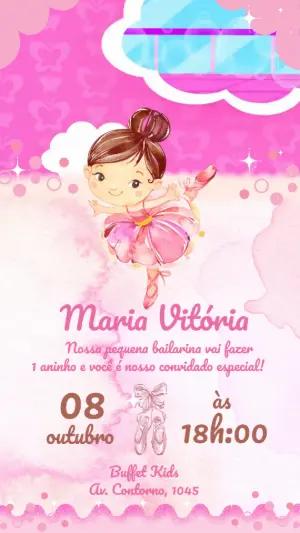 Convite Animado Aniversário Bailarina para Editar Online