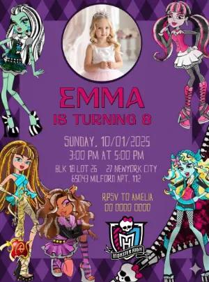 Editable Monster High Birthday Invitation with Photo